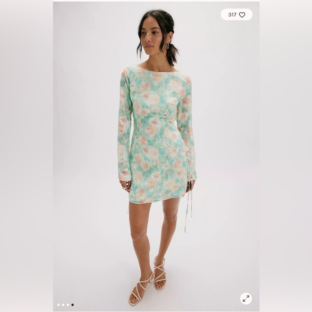 NWT DŽO Mika Mini Dress x Free People Mint Floral Long-Sleeve Mini Dress